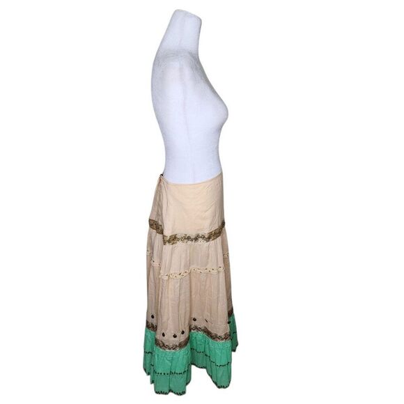 Vintage Y2K Hazel Maxi Hippie Maxi Peasant Skirt Womens Size L Tan Multi - Picture 5 of 10